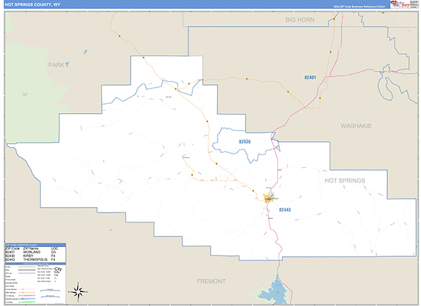 Hot Springs County, WY Zip Code Map